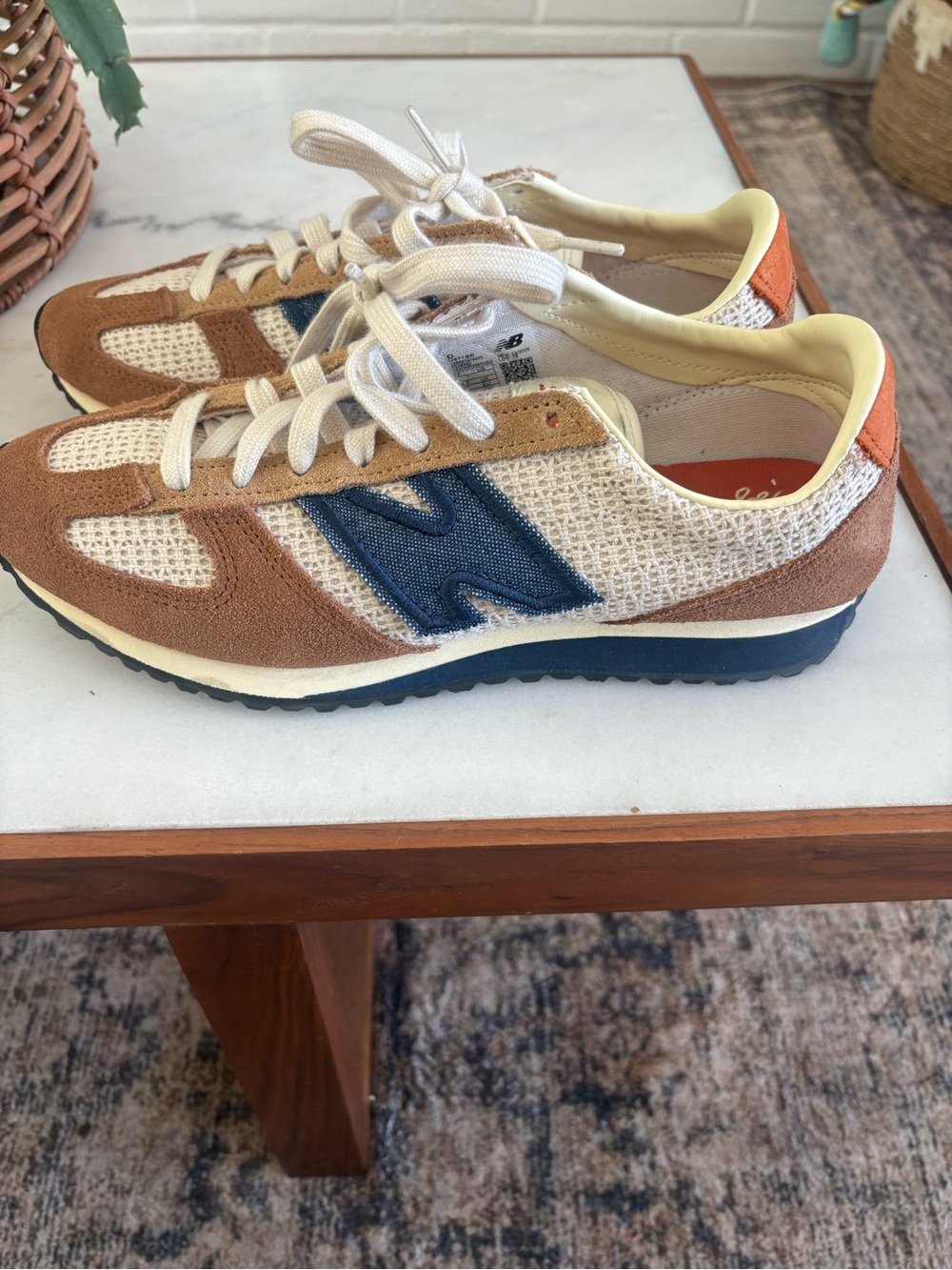 New Balance Brown, Cream & Blue Retro Runner Sneakers - Picture 2 of 6